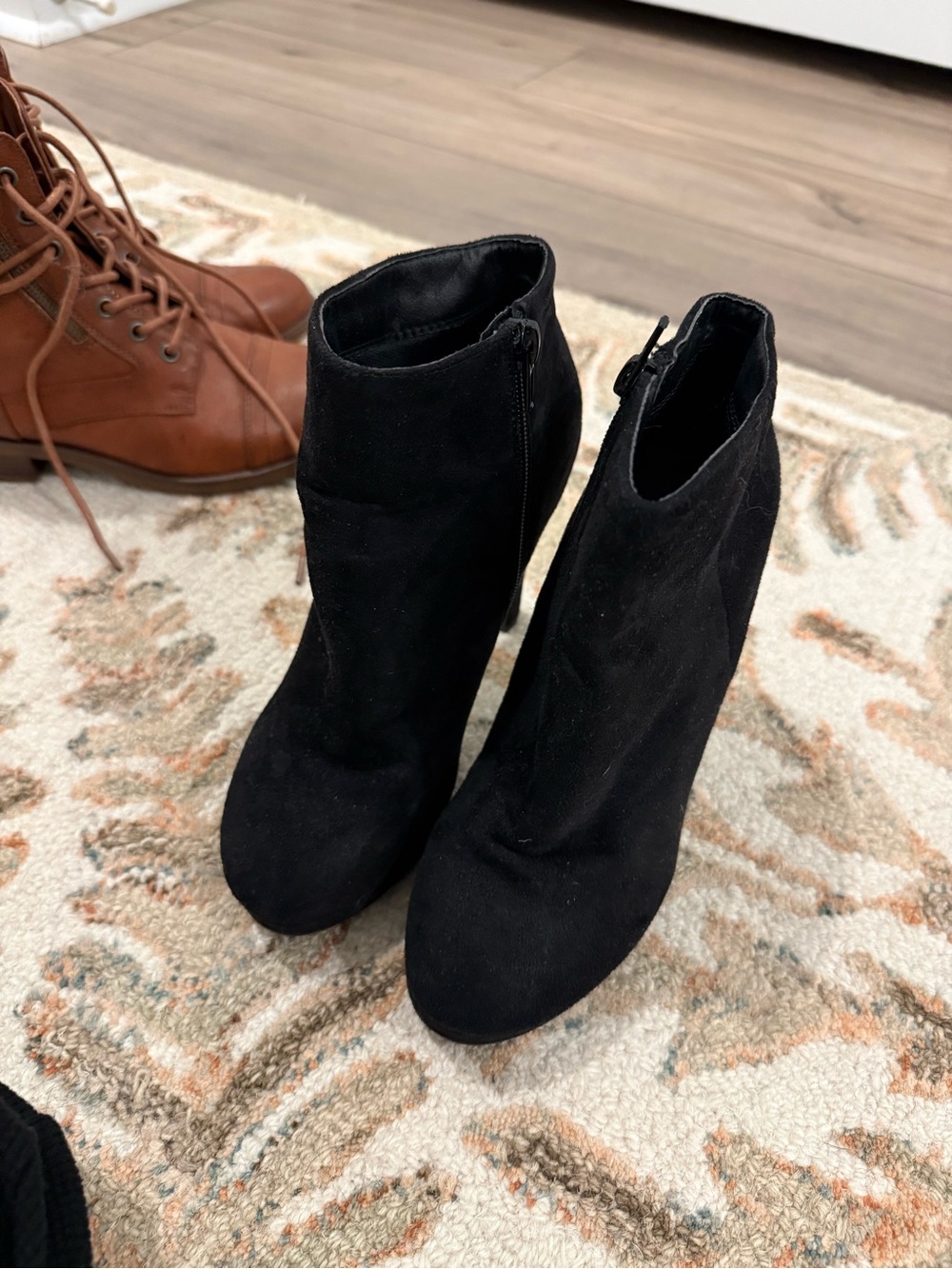 Black Suede Ankle Booties - Women's Stylish Heeled Boots